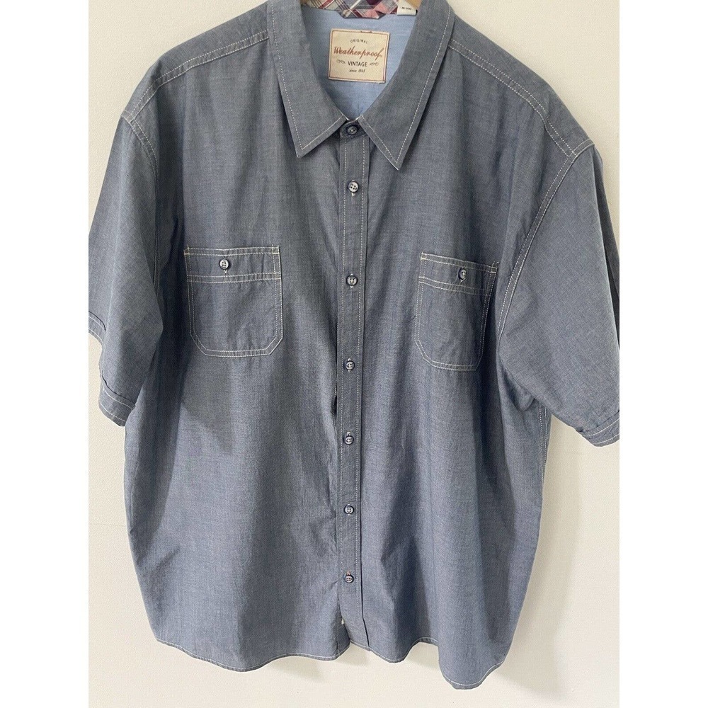 Original Weatherproof Vintage Mens Short Sleeve Button Down Woven Shirt Blue 2X